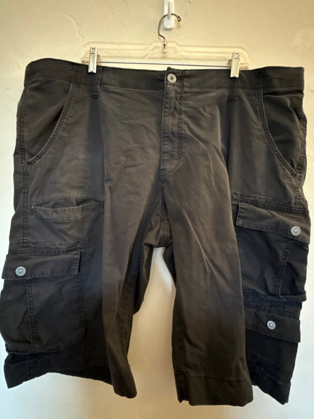 George Men's 46 Black Cargo Shorts Cotton Stretch Long Utility Pockets